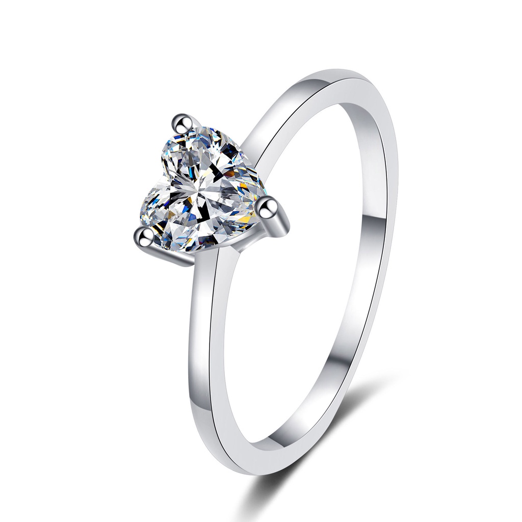 แหวนเงินแท้ 925 รูปหัวใจ 0.5ct 1ct สามง่าม สีขาว สําหรับหมั้น งานแต่งงาน งานเลี้ยง