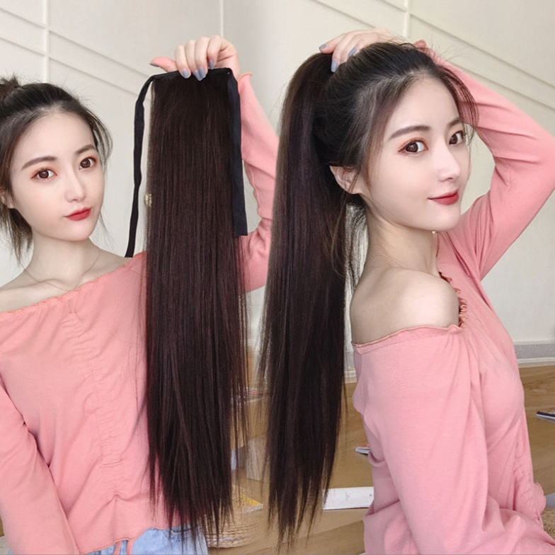 แฮร์พีชผมตรงแบบผูก ผมตรง วิกผมตรง ยาว45/55/65 ซม. ผมนิ่ม ไม่เงา ใส่ง่าย
