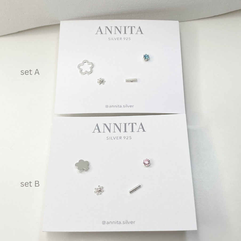 โค้ด 3F875 ลด 45.-  Flora earring set //เซ็ทต่างหูเงินแท้925 ต่างหูดอกไม้ (เซ็ท 4 ชิ้น) เหมาะกับคนผิวแพ้ง่าย