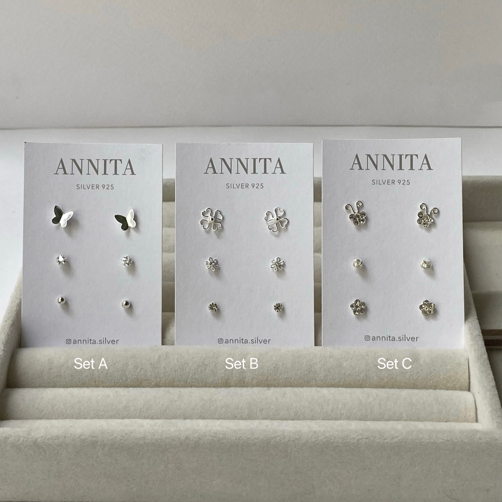 โค้ด 3F875 ลด 45.- sweetie set / silver925 เซ็ทต่างหูเงินแท้925 เซ็ทต่างหู 3 คู่