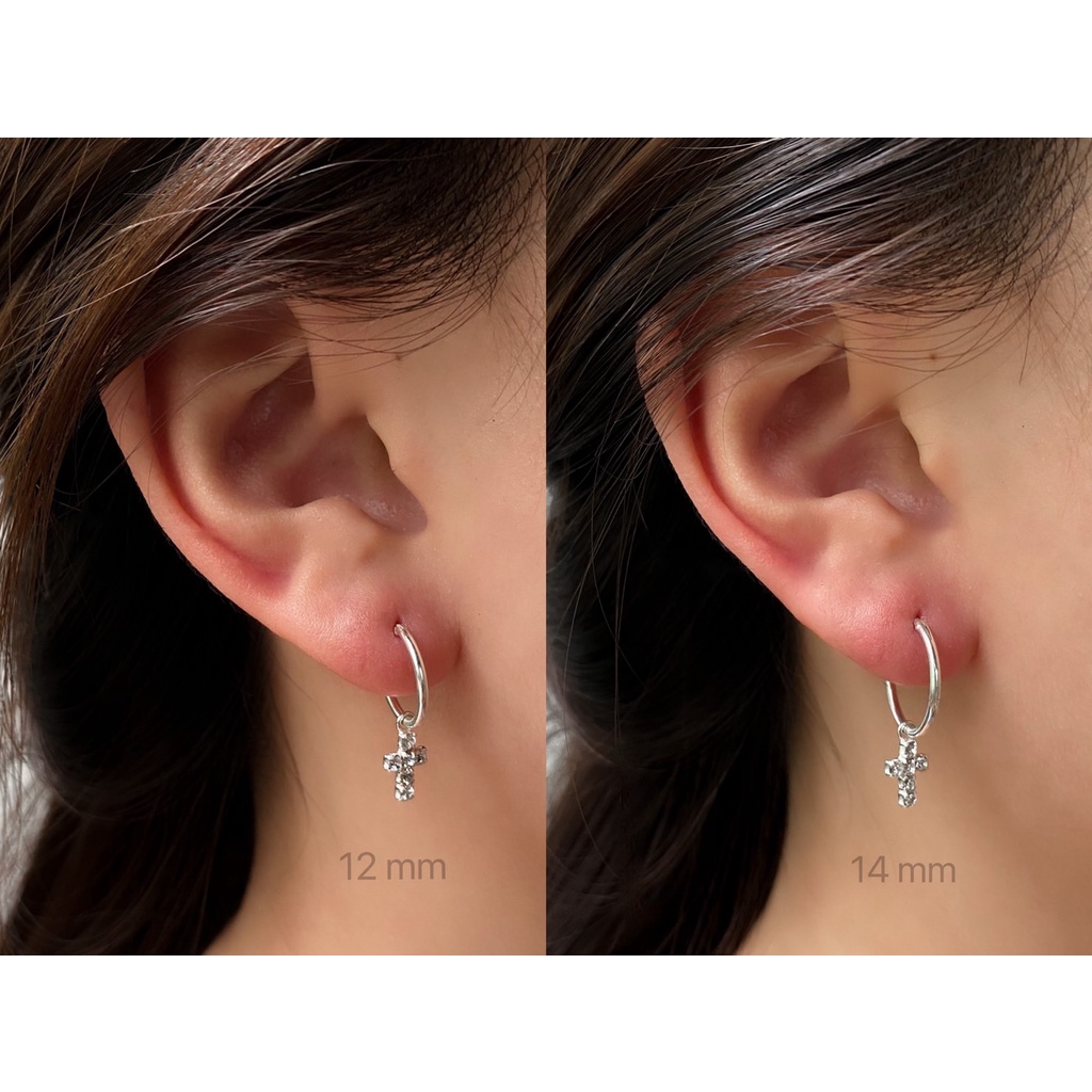 โค้ด 3F875 ลด 45.- // ต่างหูห่วงเงินแท้925 ห้อยจี้กางเขน / hoop earrings