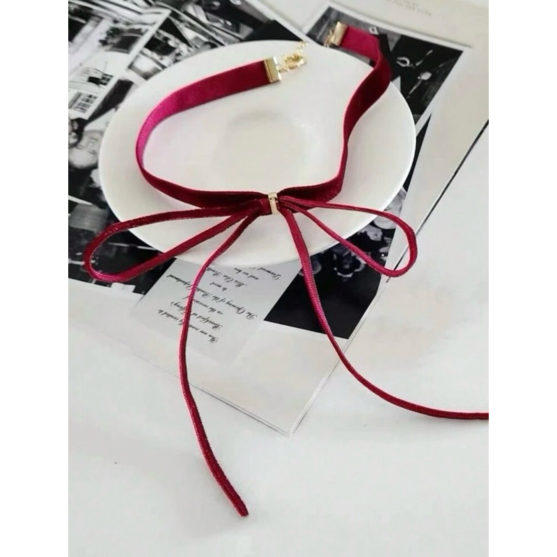 โชคเกอร์โบว์ โชคเกอร์ผ้า กำมะหยี่ “สีแดง” พร้อมส่ง! (#P5)