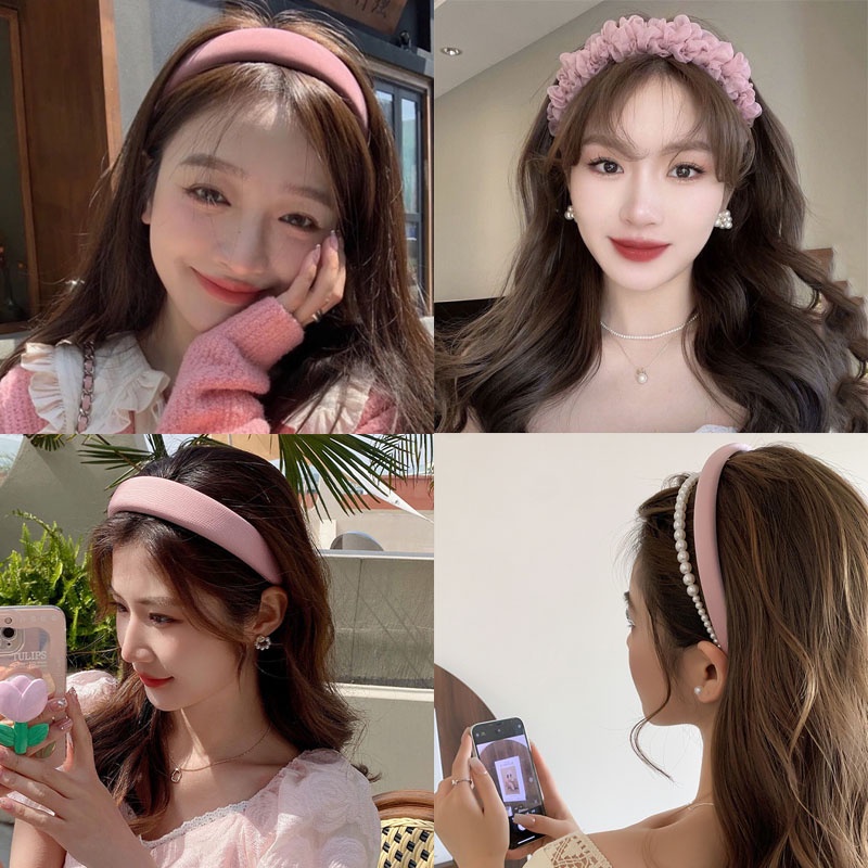 ใหม่ ที่คาดผม แบบกว้าง สีชมพู สไตล์บาร์บี้ สาวหวาน เครื่องประดับผม แฟชั่นหรูหรา
