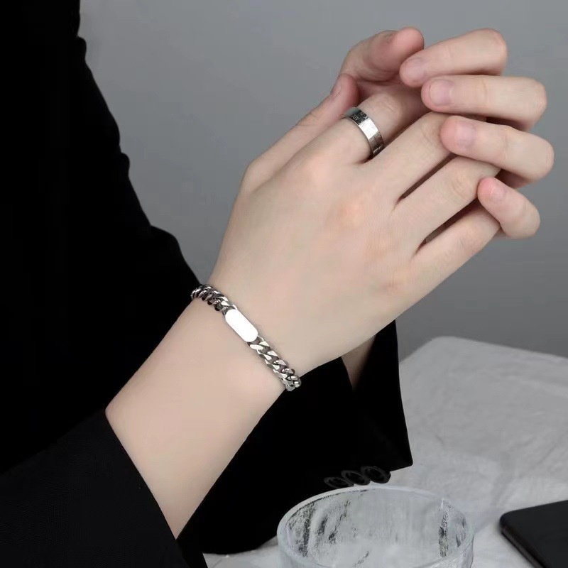 ใหม่ สร้อยข้อมือโซ่เหล็กไทเทเนียม สไตล์ฮิปฮอป ไฮเอนด์ สําหรับผู้ชาย