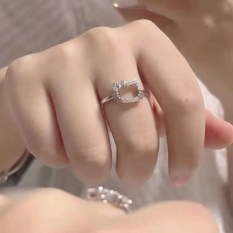 ใหม่ แหวนเงิน รูปแมวคิตตี้ ประดับพลอยเทียม เปิดปรับได้ สําหรับผู้หญิง