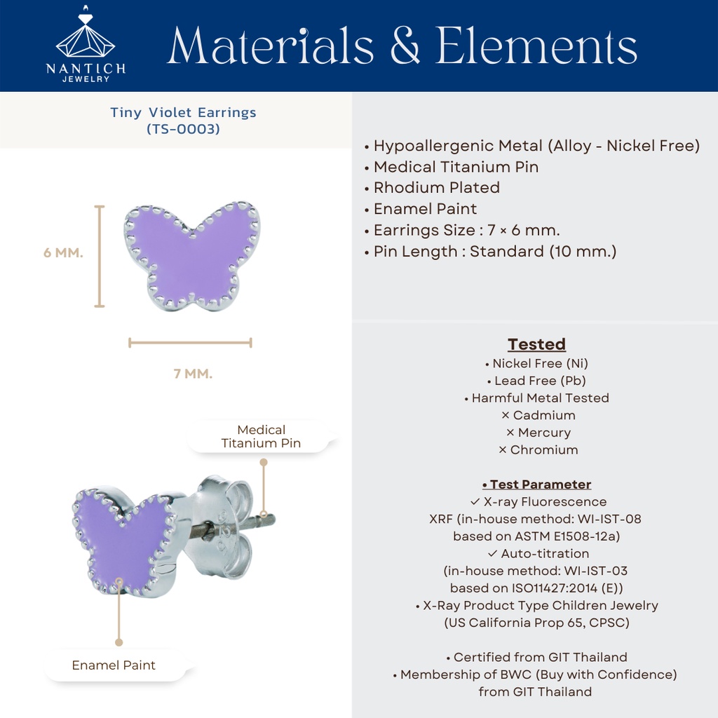 ‍⚕️ [เครื่องประดับ | ปลอดภัย] ต่างหู คนแพ้ง่าย : Tiny Violet Earrings (TS-0003) Nantich Jewelry