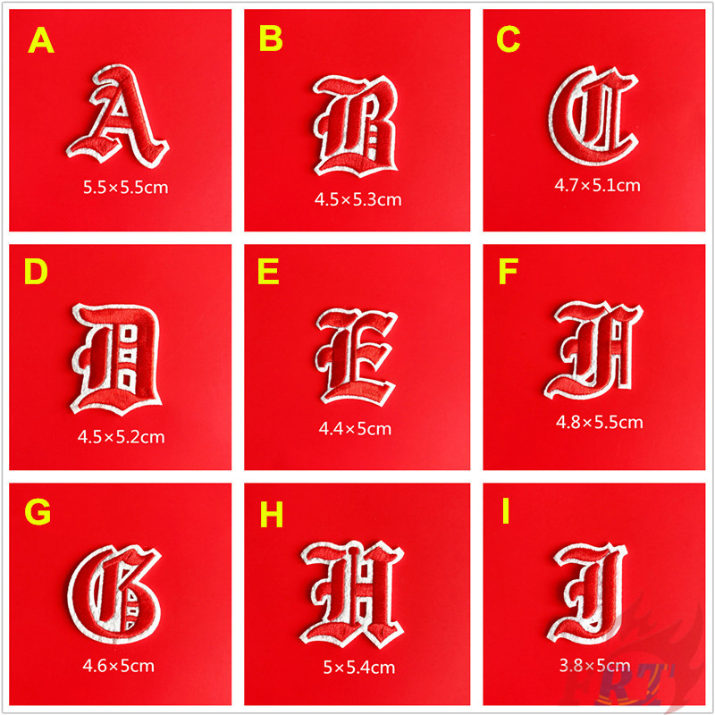 ☸ Old English Letters - Red Iron-on Patch ☸ 1Pc Diy Sew on Iron on Badges Patches