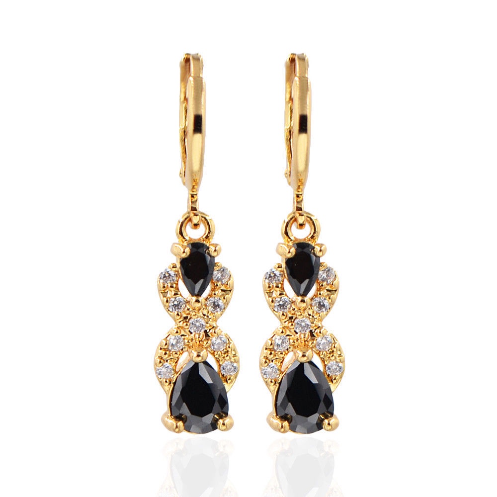 ♥ เครื่องประดับ ต่างหูคริสตัล ชุบทอง 18k รูปหยดน้ํา ประดับเพชร สีเขียว แบบสร้างสรรค์ หรูหรา