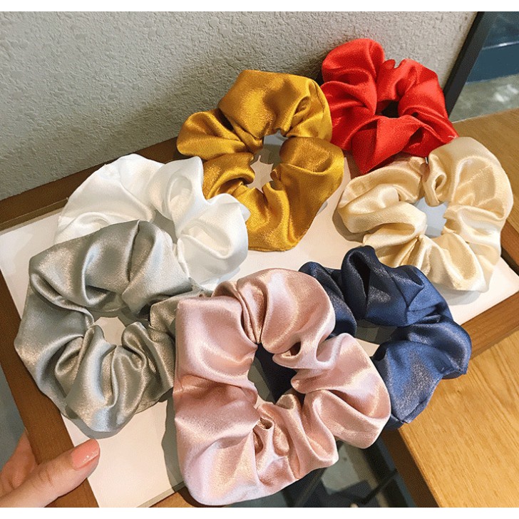 ✨พร้อมส่งจากไทย ยางมัดผม ยางรัดผม เนื้อผ้า satin ยางมัดผมโดนัท ยางรัดผมเกาหลี F-01