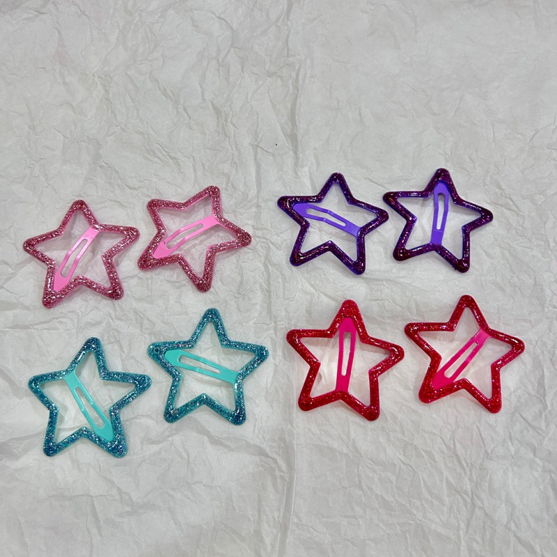 ⭐️พร้อมส่งจากไทย⭐️กิ๊บแป๊ะติดผมรูปดาว5แฉกกลิตเตอร์วิ๊งๆ✨ ขนาด4cm.1คู่ (1ชิ้น/เซท)