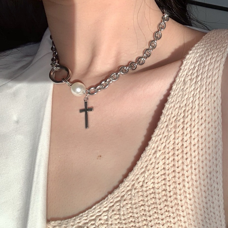 【 พร้อมส่ง 】Cross & Pearl Necklace สร้อยกางเขนไข่มุก