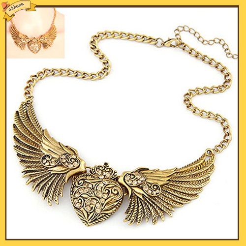 【Athena】เครื่องประดับแฟชั่นสตรีสร้อยคอจี้หัวใจปีกเทวดา rhinestone