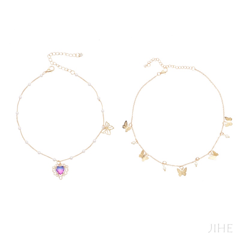 【JIHE】เค้นคอ สร้อยคอโซ่ โช้กเกอร์ ลายผีเสื้อ สไตล์เกาหลี