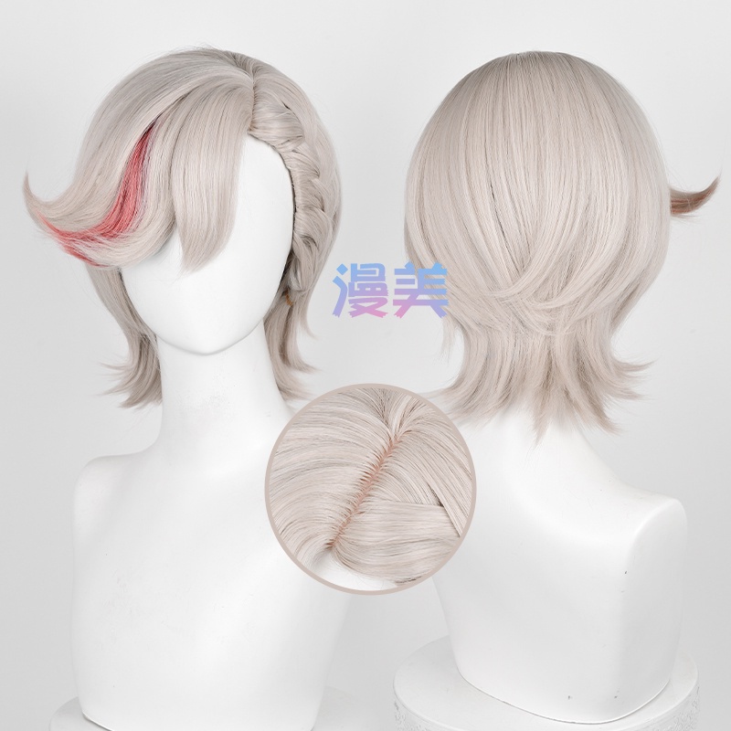 【Manmei】Genshin Impact Fontaine Lyney Lynette Cosplay Wig 32cm/82cm Ash Blonde Wigs Heat Resistant Synthetic Hair