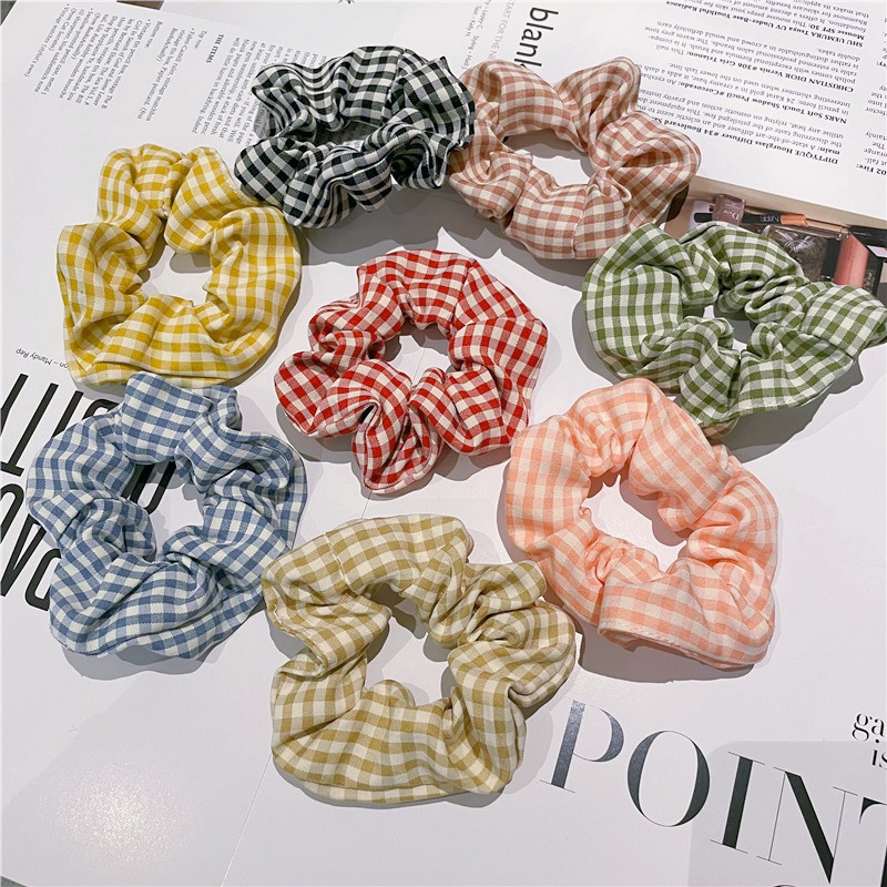 【พร้อมส่ง】ยางรัดผม ลายสก๊อต ขนาดใหญ่ สไตล์เกาหลี เรียบง่าย แฟชั่น สําหรับผู้หญิง