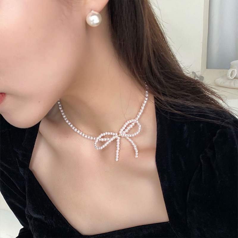 ꒰พร้อมส่ง꒱ สร้อยมุก สร้อยคอมุก ผูกโบว์ โชกเกอร์ ใส่ไปทะเล y2k
