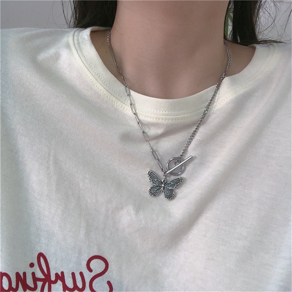 （A12-01-6）สร้อยคอสร้อยข้อมือจี้ผีเสื้อสีเงินสไตล์เกาหลี