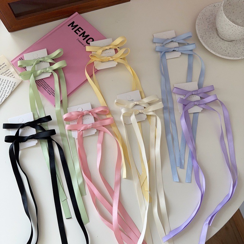 2 ชิ้น ที่มีสีสัน ฤดูใบไม้ผลิ เด็กผู้หญิง ริบบิ้น โบ สตรีมเมอร์ สายรัดผมหางม้าคู่ หูฟัง