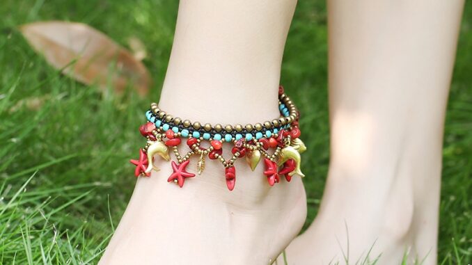 Yiiga สร้อยข้อเท้า ทองแดงถักมือ รูปปลาดาว สไตล์โบฮีเมียน ยุโรป อเมริกัน เครื่องประดับชายหาด สําหรับผู้หญิง