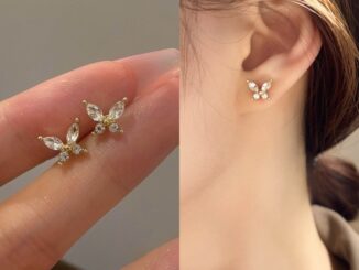 พร้อมส่งค่ะ ต่างหูก้านเงิน925แต่งผีเสื้อเพชรสีขาวตัวเรือนสีทอง #E0010