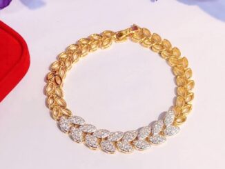 สร้อยข้อมือใบไม้เพชร น้ำหนัก2สลึง ยาว7นิ้ว สร้อยข้อมือเพชร 0359 ทองชุบ ทองปลอม
