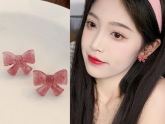 ต่างหู ประดับโบว์น่ารัก สีชมพู แบบเรียบง่าย สไตล์ญี่ปุ่น และเกาหลี