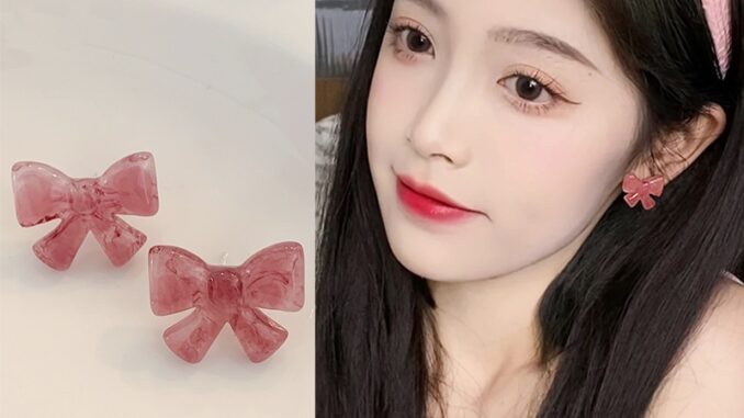 ต่างหู ประดับโบว์น่ารัก สีชมพู แบบเรียบง่าย สไตล์ญี่ปุ่น และเกาหลี