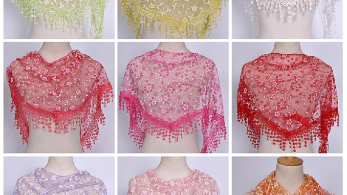 [highbuying] ผ้าพันคอ ผ้าคลุมไหล่ ทรงสามเหลี่ยม ลายดอกไม้ ลูกไม้ แฟชั่นสําหรับผู้หญิง 1 ชิ้น