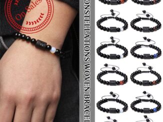 Limerence สร้อยข้อมือหินถัก 12 กลุ่มดาว สีดํา ยืดหยุ่น เหมาะกับฤดูร้อน สําหรับผู้ชาย และผู้หญิง B1D7