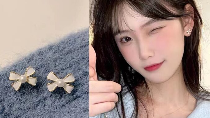 ใหม่ ต่างหู เงิน 925 ประดับโบว์ มุก เครื่องประดับสตรี ไม่ต้องเจาะหู ระดับไฮเอนด์
