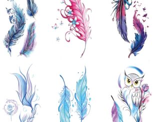 สติกเกอร์รอยสักชั่วคราว ลายขนนก กันน้ํา สีสันสดใส สไตล์เกาหลี สําหรับผู้หญิง จํานวน 10 ชิ้น