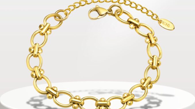 Vnox สร้อยข้อมือสเตนเลส ทอง 18K แฮนด์เมด สําหรับผู้หญิง