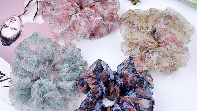 ↬ โดนัทมัดผม Floral Print ผ้าชีฟอง ลายดอกไม้ น่ารักมาก มาก
