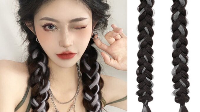 Y2K Gradient Color Women Fake Ponytail Wig Extension Twist Braid Natural Hip Hop Girls Hair Accessories