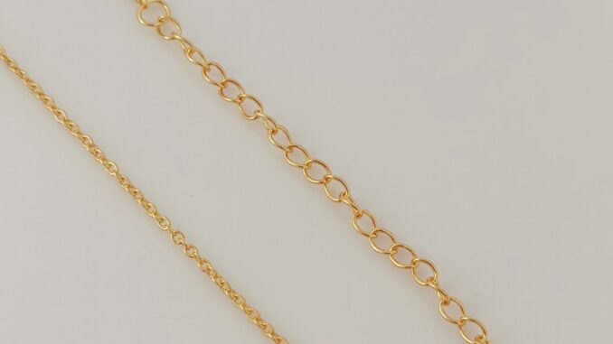 โซ่ต่อขยาย 14k สีทอง 1.5 มม. แบน 0 หนา 2.4 มม. ยาว 46 ซม.
