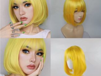 วิกผมบ๊อบสั้นตรง สังเคราะห์ ทนความร้อน หน้าม้า สีเหลือง สีดํา สีน้ําตาล สําหรับผู้หญิง ปาร์ตี้คอสเพลย์