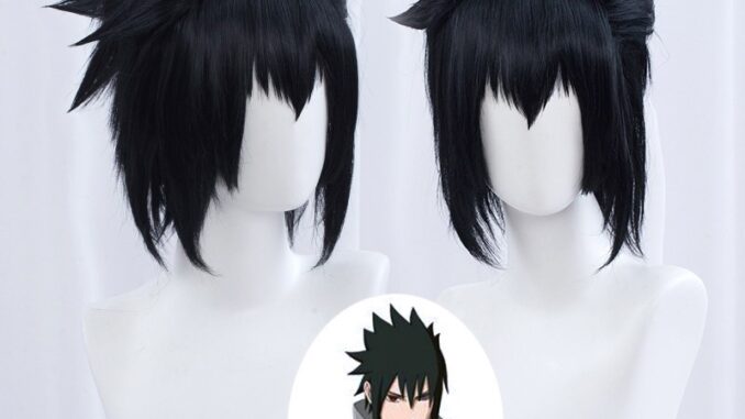 Sasuke Uchiha วิกผมสั้น คอสเพลย์ อะนิเมะ คอสเพลย์ วิกผมสังเคราะห์ ทนความร้อน + ฟรีหมวกวิกผม