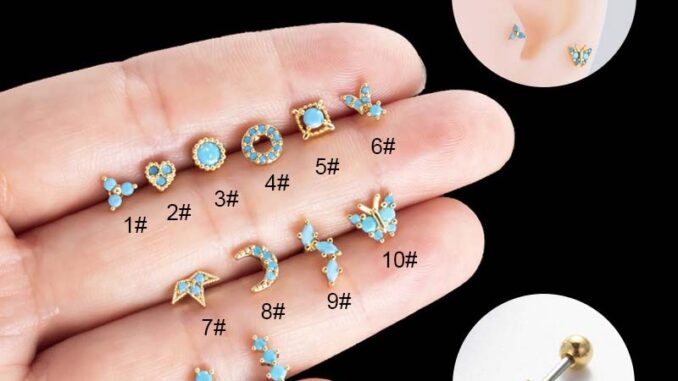 จิวเจาะกระดูกอ่อน ต่างหูสเตนเลส 20 เกจ สีฟ้า 1 ชิ้น