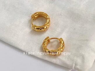 ต่างหูห่วง ทรงกลม ลายสี่เหลี่ยมขนมเปียกปูน สไตล์เกาหลี ฝรั่งเศส มินิมอล