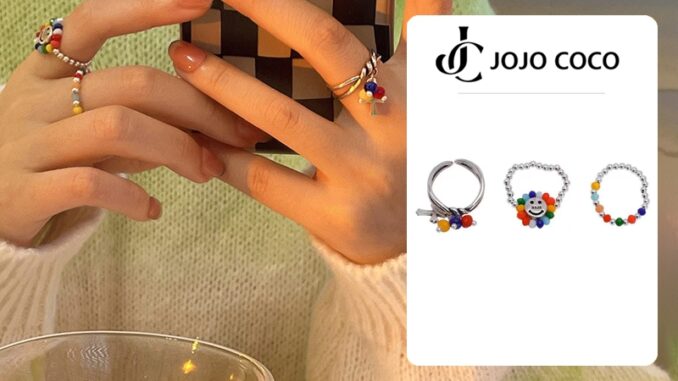 Jojo COCO ใหม่ แหวนแฟชั่นเกาหลี ประดับลูกปัดหน้ายิ้ม สีรุ้ง ปรับได้ สําหรับผู้หญิง