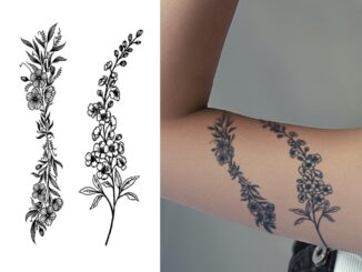 ดอกไม้วาดด้วยมือ สติกเกอร์รอยสักชั่วคราว รอยสักมายากลกันน้ำติดทนนาน รอยสักปลอมยาวนานถึง 15 วัน รอยสักกึ่งถาวร