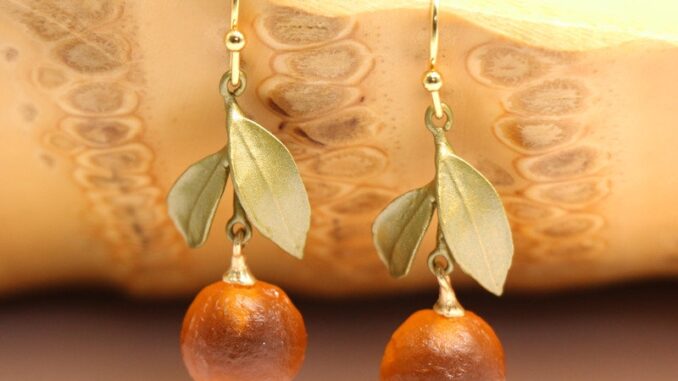 ต่างหูไม้ไผ่ รูปดอกบัว เชอร์รี่ ใบบัว สีส้ม สไตล์วินเทจ เครื่องประดับ สําหรับผู้หญิง