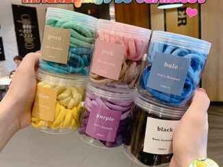 ยางมัดผมสีพื้น สีสันสดใสแพ็คมาในกระปุ๊ก 50 เส้น/กระป๋อง ที่คาดผมผู้หญิง rubber band