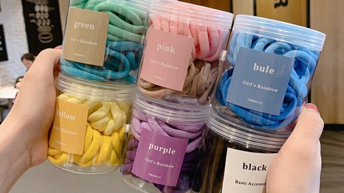 ยางมัดผมสีพื้น สีสันสดใสแพ็คมาในกระปุ๊ก 50 เส้น/กระป๋อง ที่คาดผมผู้หญิง rubber band