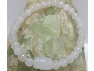 หยก หยกพม่า สร้อยข้อมือหยกสีขาวคั่นถังเบียร์แกะสลัก 6.3 mm