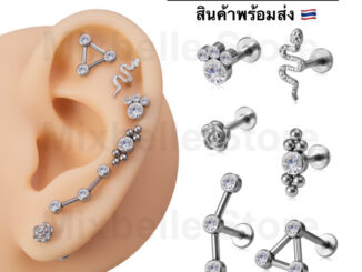 จิวหูสแตนเลส 316L จิวแป้นแบน สำหรับผิวแพ้ง่าย ต่างหูสแตนเลสแท้ พร้อมส่ง [รหัส GC]