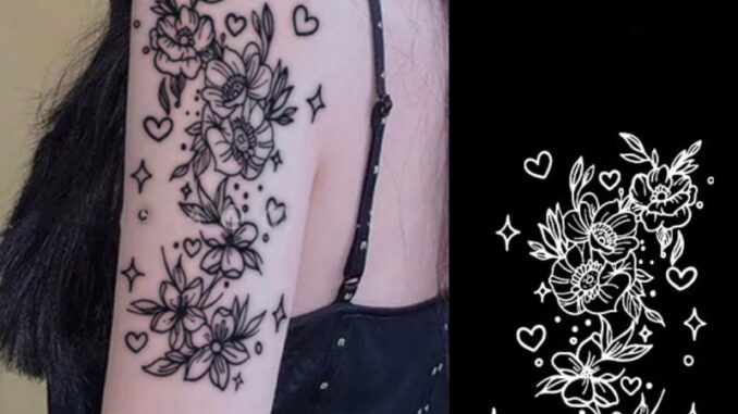 สติกเกอร์รอยสักชั่วคราว ลายดอกดาวบนท้องฟ้า เซ็กซี่ กันน้ํา 15 วัน