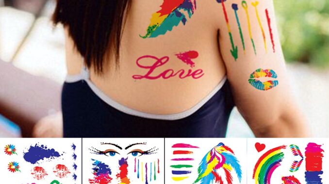 สติกเกอร์รอยสักชั่วคราว ลายกราฟฟิติ สีรุ้ง กันน้ํา เหมาะกับงานปาร์ตี้ สําหรับผู้ชาย และผู้หญิง