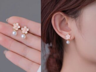 ต่างหูสตั๊ด เงิน S925 จี้รูปเชอร์รี่ และดอกไม้ สําหรับผู้หญิง