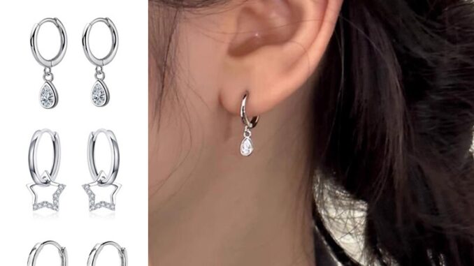 Roselife ต่างหูห่วงเงิน S925 จี้รูปดาว ประดับเพทาย เครื่องประดับ สําหรับผู้หญิง